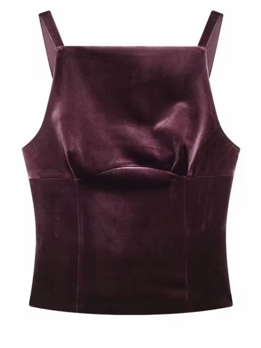 Zara Plum Velvet Square-Neck Tank Top with bow detail
